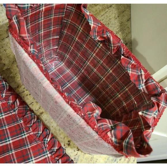 Set of 3 Longaberger Basket Liner Red Green Plaid & Plastic Liner - Picture 3 of 6